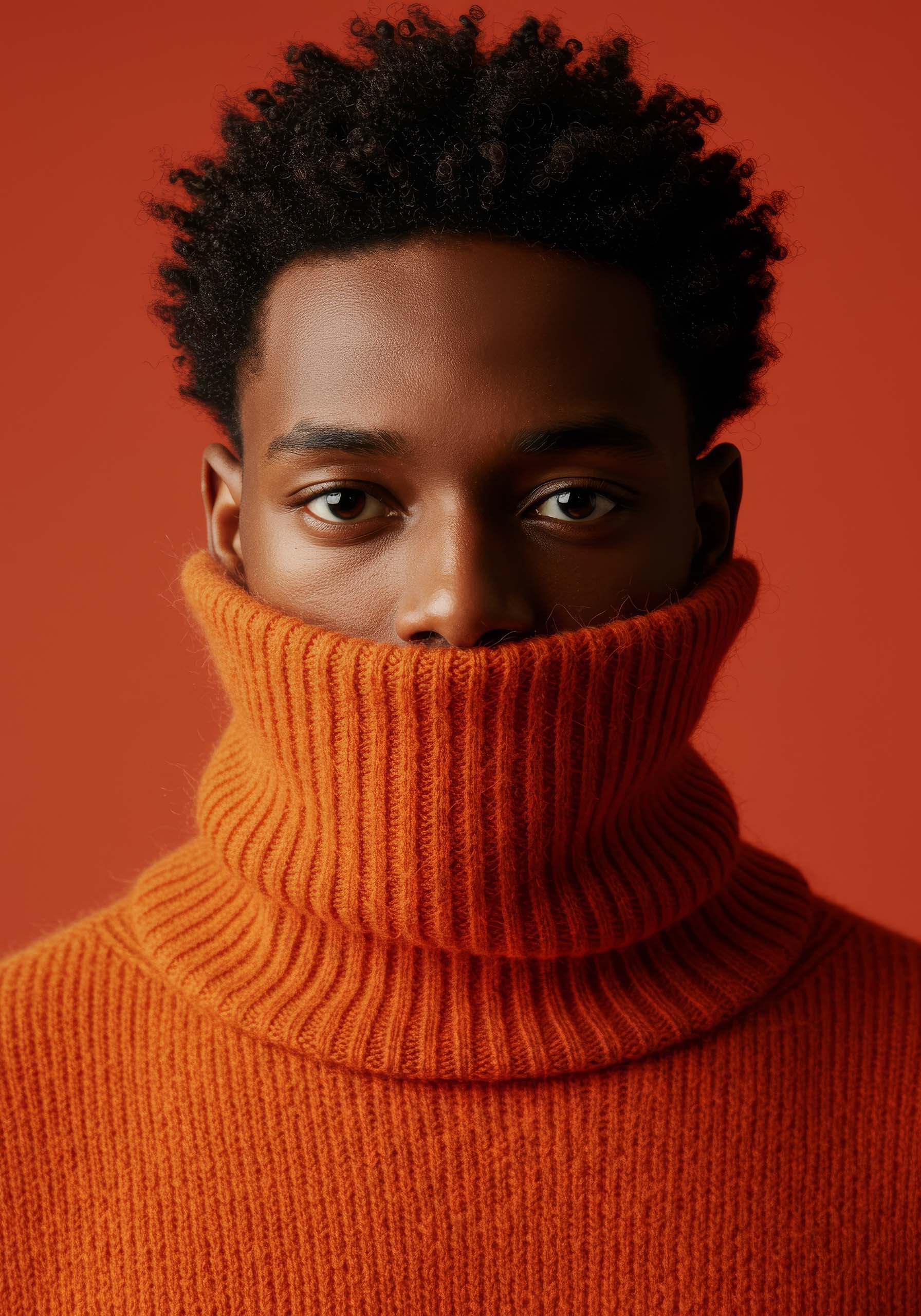 the-model-is-framed-in-a-close-up-shot-against-a-vivid-orange-background