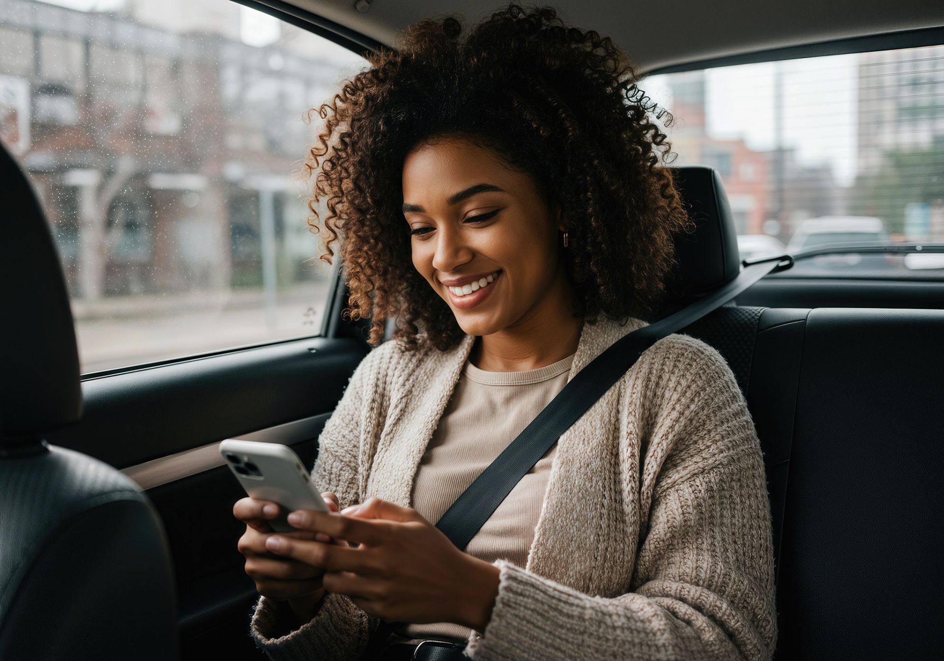 a-cheerful-young-black-woman-sitting-in-the-backseat-of-a-car